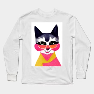 Neon Street Style Cat Retro Poster Vintage Art Neon Wall Illustration Pink Illustration Long Sleeve T-Shirt